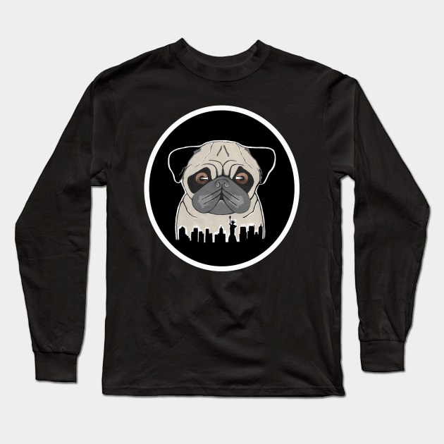 NEW YORK City Pug Dog Painting Long Sleeve T-Shirt by SartorisArt1